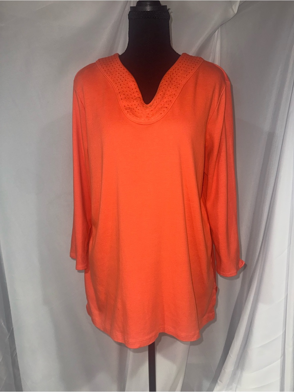 Rafaella Bright Orange Crochet-Detail V-Neck Tunic